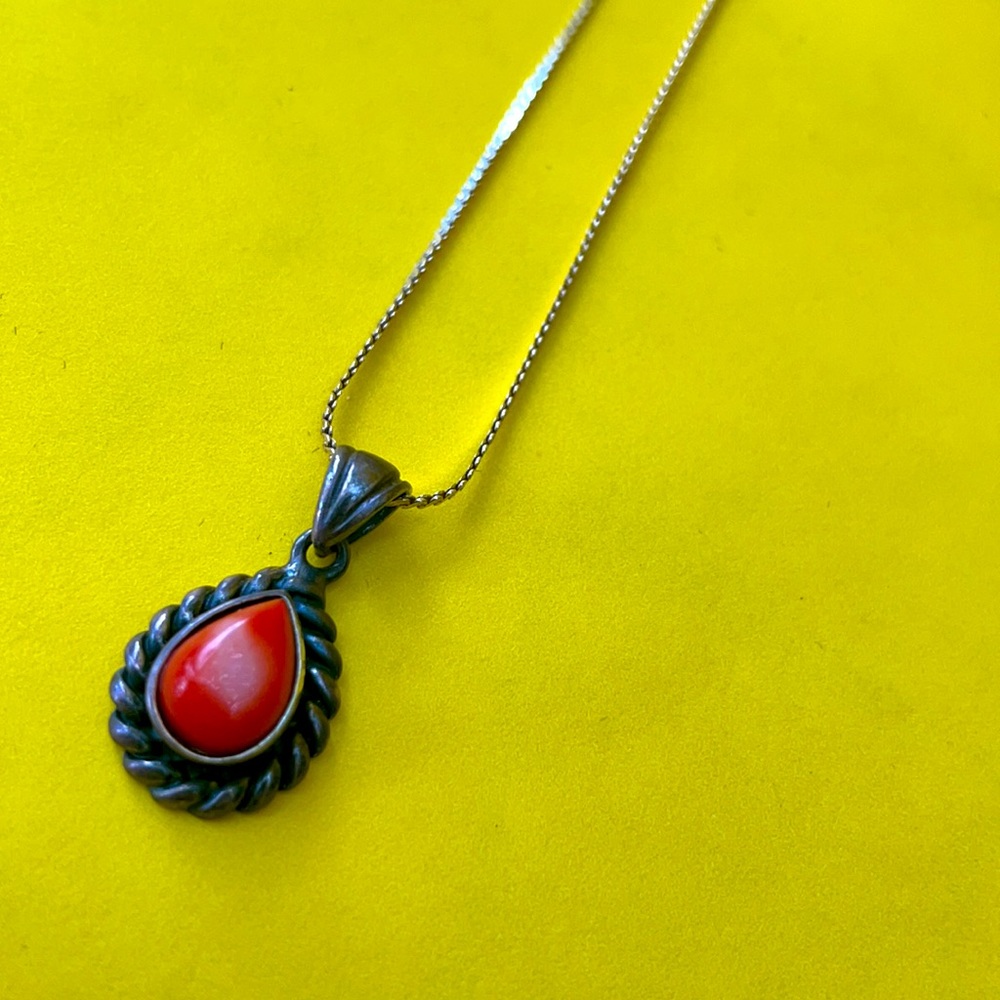 Vintage sterling silver and coral necklace
